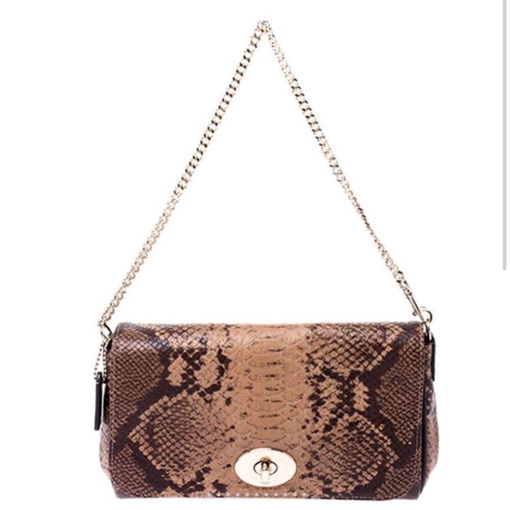Coach Brown/Beige Python Embossed Leather Mini Ruby Crossbody Bag
